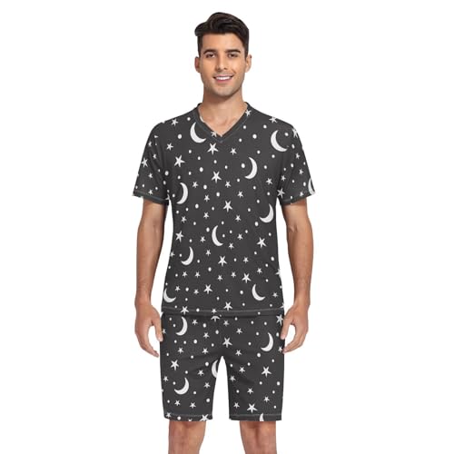 Mens Pajama Set Short Sleeve Stars and Moon 2-piece Lounge Sleep Sets Men's Sleepwear S-XXL4