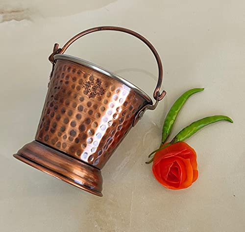 Image of Indian Art Villa Steel Copper Hammered Design Antique Dark Tone Bucket, Serveware & Tableware for Home, Hotel & Restaurants, Volume-300 ML