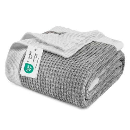 Image of BEDELITE Soft Cozy Chenille Waffle Knit Throw Blanket,Farmhouse Boho | ideal gift,fuzzy,fluffy,warm,for sofa or bed,room decor,breathable all season,lightweight,machine washable,60*80 grey