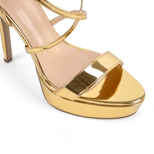 Image of Platform Stiletto High Heels for Women, Round Open Toe Ankle Strap Sexy Heeled Sandals for Wedding Party Dress