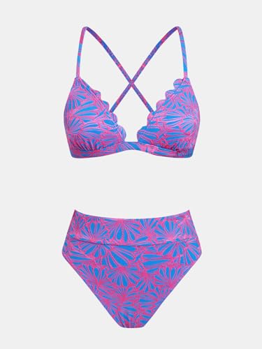 Image of CUPSHE Bikini Set for Women Bathing Suit High Waisted Scalloped V Neck Two Pieces Swimsuit