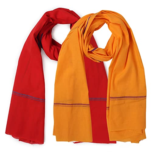 Image of Cotton Bath Towel Pure Cotton Gamcha Skin Friendly Summer Shrink Proof Soft Handloom Multipurpose Towel for Men Boys Daily Use (Mustard Red, Pack of 2)