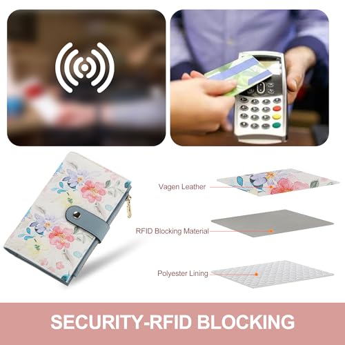 Image of yiijay Womens Wallet RFID Blocking Vegan Leather Trifold Clutch Credit Card Holder Ladies Travel Wallet Purse with Pen Holder, 2Flora White, 6.5''x 4.2''x 1.4'', Rfid Wallet