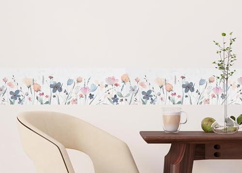 AG Design Selbstklebende Bordüre Aquarellblumen, AWB 8254 | Wasserfest Dekoration für Wände, Möbel, Tapeten, Wandverkleidungen und Türen, Folie, Mehrfarbig | Breite 500 cm x Höhe 13.8 cm