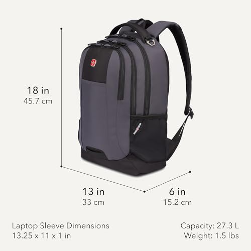 Image of SWISSGEAR Cecil 18-Inch Laptop Backpack Fits 16-Inch Laptop, Travel Daypack with Organizer Pockets, Water Bottle Holders & Padded Straps - Dark Grey /Black