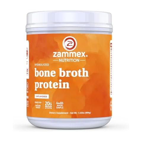 Zammex Pure Grass Fed Beef Bone Broth Protein Powder,20g Protein, Hydrolyzed Collagen Supplement for Healthy Skin,Nails,Hair,Joints, Non-GMO,Gluten Free,Paleo & Keto Friendly, Great in Soup Cover