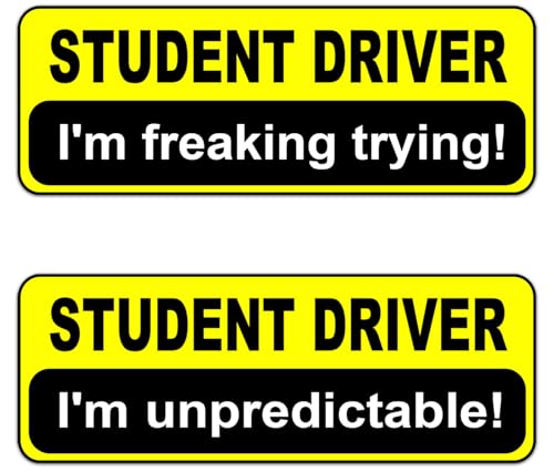 Image of NIMONA Student Driver Magnet for Car - Funny 2 Pack Please Be Patient Removable Magnetic Bumper Sticker Set - Reflective New Driver Safety Sign - Weather-Resistant - 10 x 4 inch (Yellow)