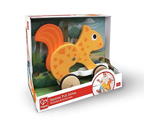 Image of Hape: Pull Along - Squirrel - Orange - Wooden Animal Toy, Rubber Rimmed Wheels, Encourage Walking, Push & String Pull, Kids Baby Toddler, Ages 12 mo+