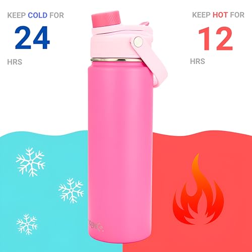 Image of Drinco Stainless Steel Water Bottle Spout Lid Vacuum Insulated Double Wall Water Bottle Wide Mouth Leak Proof Keep Cold Sport Camping Hiking (22oz Blossom Pink)