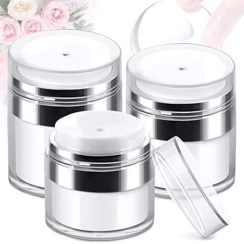Airless Pump Jars,Refillable Moisturizer Container Vacuum Bottle,Travel Vacuum Cream Bottle,Empty Cosmetic Dispenser with Pump for Lotion Face Body Hand Cream Sunblock (0.5oz /1oz /1.7oz) Cover
