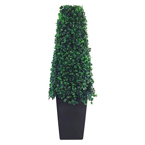 Metro Garden Set of 2 Artificial Boxwood Topiary Pyramid Cone in Black Resin Pot 55cm (1.8ft) Tabletop or Floor Standing Tree Cover