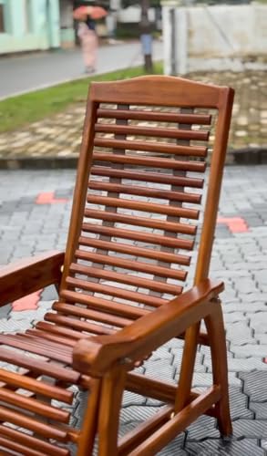 Image of Wooden Easy Cloth Type Folding Chair for Indoor and Outdoor Sitting | Teak Wood Relaxing Chair with Arm Rest for Balcony, Garden, Patio & Living Room, Rocking Chair for Adults for Home (Wooden Chair)