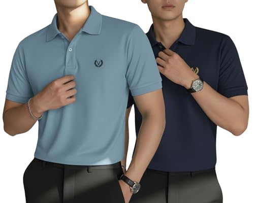 Image of MACK JONNEY Men's Solid Polo T-Shirt | Premium Cotton Blend | Regular Fit | Short Sleeve | Collared Casual Wear|Pack of 2 -MJ-157