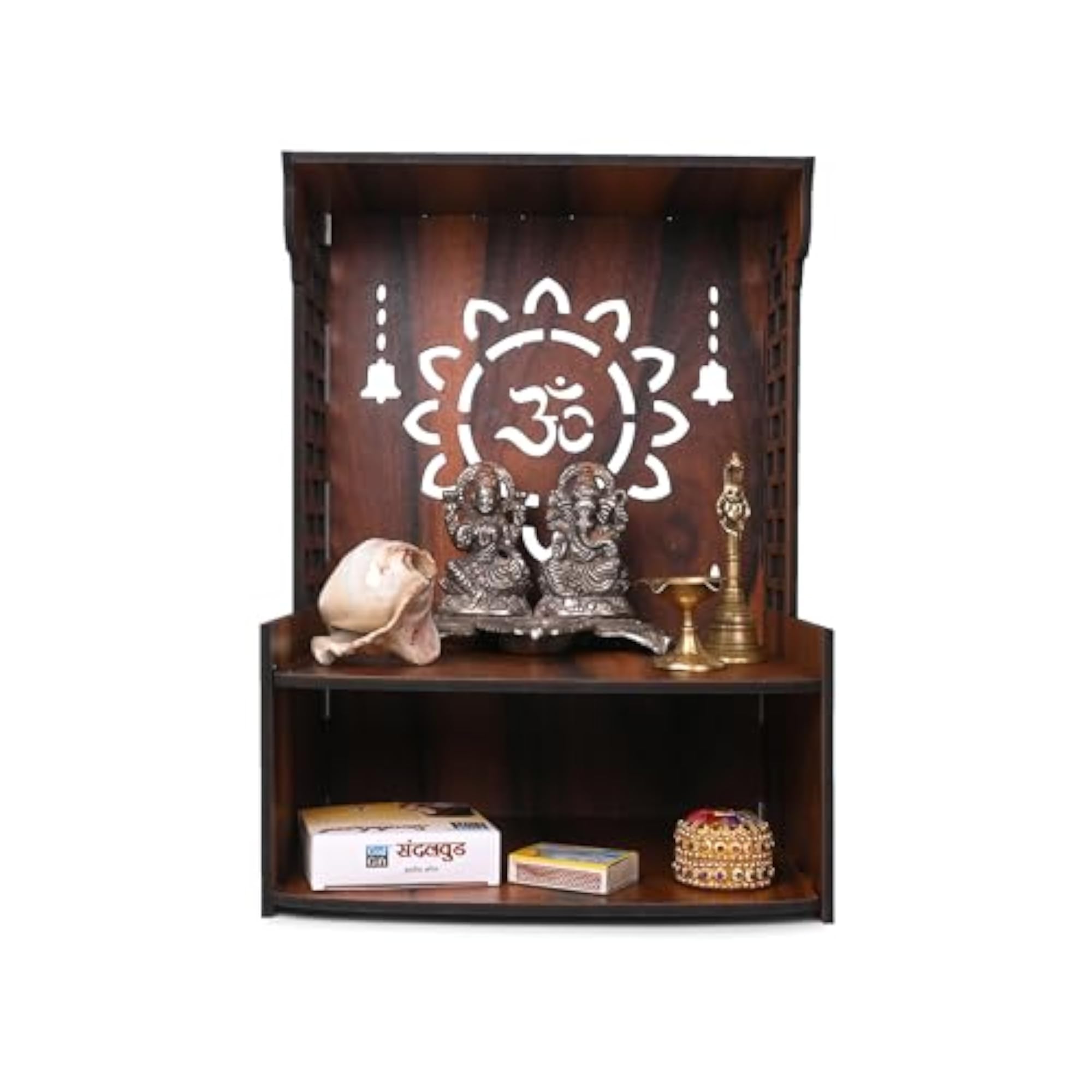 Hand Crafted OM Pattern Wooden Mandir for Home & Office