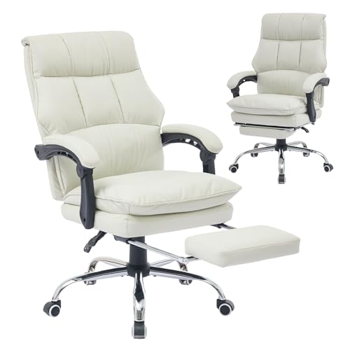 SEEDWAVE Chaise de bureau ergonomique avec repose-pieds - En cuir synthétique - Avec dossier réglable à 155° - Charge maximale : 150 kg - Blanc
