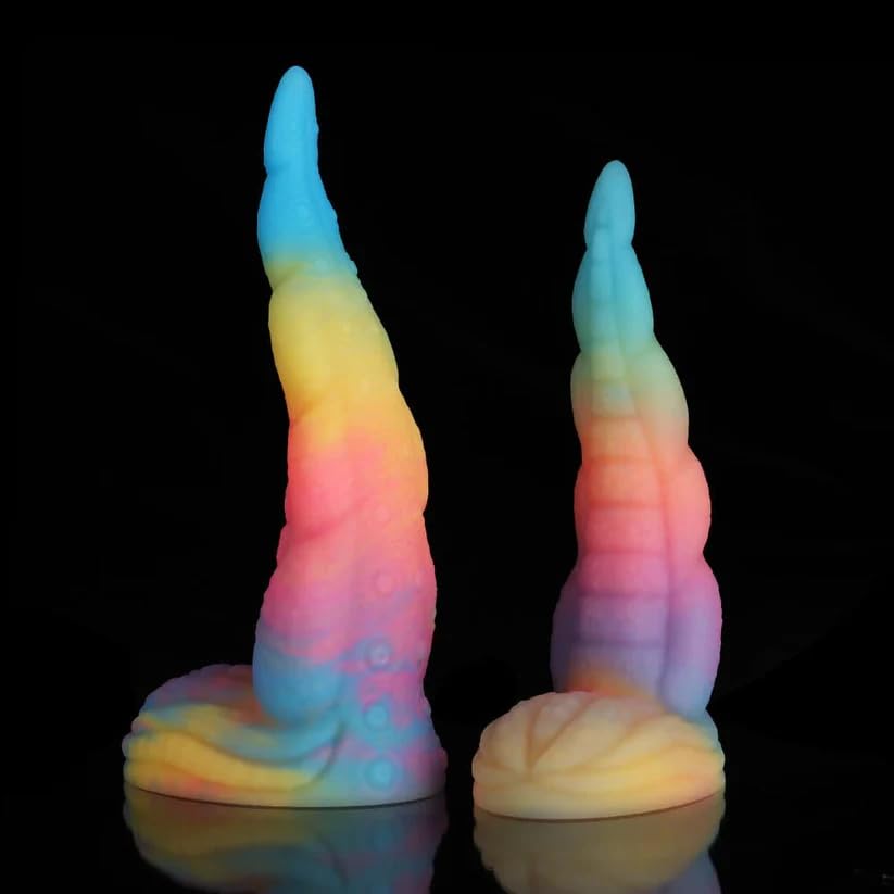 Fantasy Tentacle Dildo with Suction Cup, Soft Silicone Adult Sex Toys, Rainbow Glow in the Dark Dildo for Women, Flexible & Comfortable for Solo Play or Couples Adventure (): Small