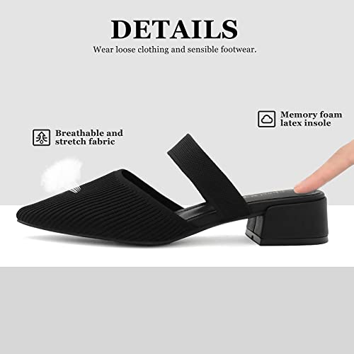 Shoe'n Tale Pointed Toe Mules For Women Heels Knit Heeled Sandals Low Chunky Block Heel Slip-On Slide Shoes(8,Black) #TOP1