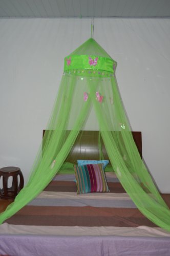 OctoRose Butterfly Round Hoop Bed Canopy | Hanging Canopy Bed Decor | Fits Full Crib, Kids Beds, Twin, Queen, & King |Cute & Aesthetic Canopy Mosquito Netting |100% Polyester Mesh Netting (lime green)