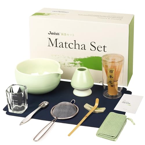 Joiish 10-Pcs Matcha Kit Set, Whisk and Bowl with Spout & Measuring Spoon, Japanese Ceremony Matcha...