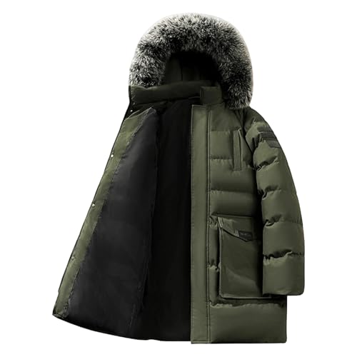 Men's Winter Long Puffer Jacket Thicken Warm Water Resistant Parka Puffer Coat Outdoor Down Jacket with Faux Fur Hood