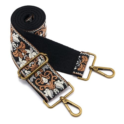 Image of ZOOEASS Bronze Buckles Purse Strap, 2 inch Wide Crossbody Handbag Strap Adjustable Replacement Shoulder Strap Vintage Embroidery