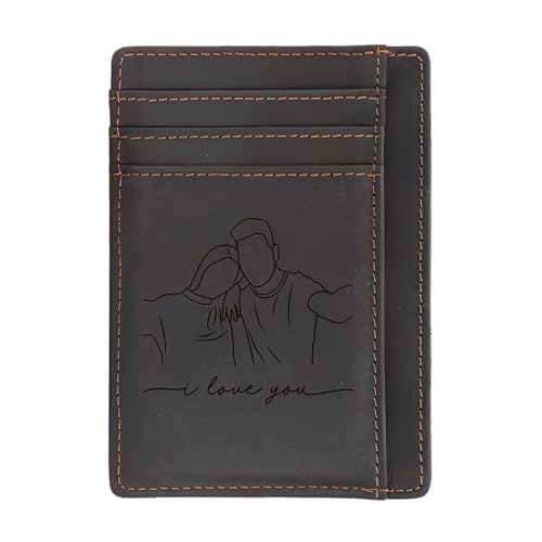 Custom Portrait Photo Front Pocket Card Holder, Personalized Men's Leather Minimalist Card Holder, Credit Card Holder, 3 Card and 1 money Slot, RFID Blocking Holder for Business Travel3