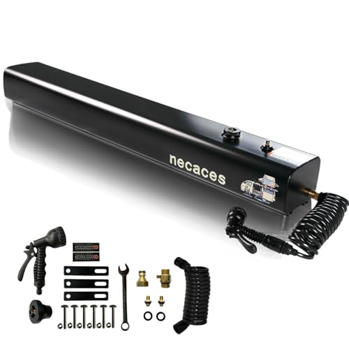 necaces 8Gallon Pressurized Water Tank,Portable Aluminum Camping Shower Water Storage with Spray Hose for Overland Off-Road Vehicles, Pick-up Trucks,Outdoor Activities Water Supply.