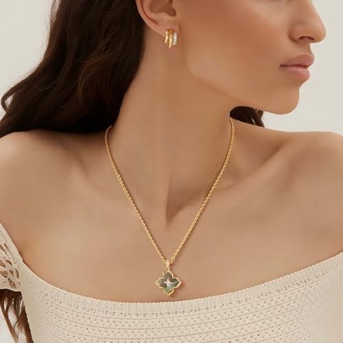 Fettero Necklaces for Women Gold Charm Necklace 2 Sided Lucky Clover Pendant 14K Gold Plated Chain Cross Mom Pearl Necklace for Women Jewelry2