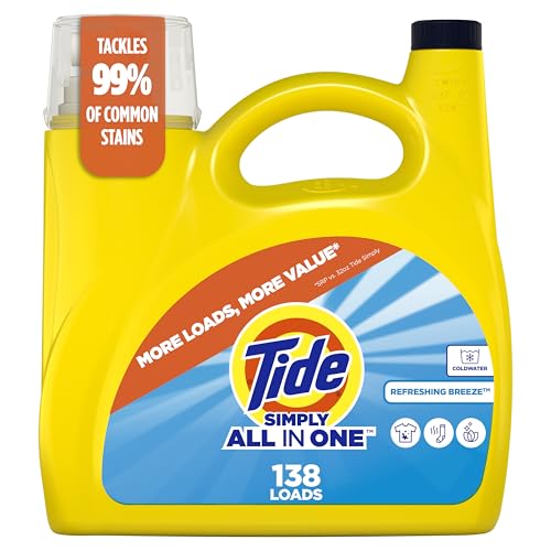 Image of Tide Simply Liquid Laundry Detergent, Refreshing Breeze Scent, 138 Loads, 182 fl oz, All-In-One Detergent