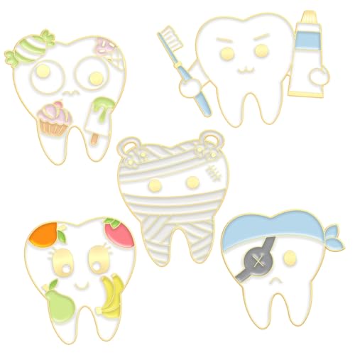 Broches de metal en forma de dientes Gatuida, 5 pins divertidos de aleación para mochilas y ropa