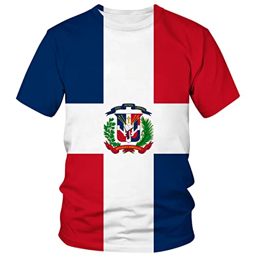 Lurhonp T-shirt à manches courtes drapeau de la République dominicaine, multicolore, Taille L