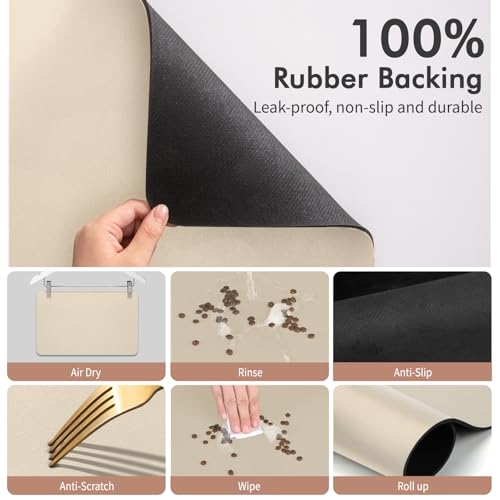 Napfunterlage Hund Hundenapf-Unterlage Hunde-Futtermatte Große Katzematte für Futter- und Wassernäpfe Hunde-Fütterungsmatte rutschfeste Katzen-Futtermatte Fleckenfrei (Beige, 30 x 50 cm)