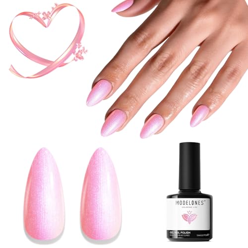 Image of modelones Glitter Gel Nail Polish Pastel Pink Glitter Gel Nail Polish Soak-Off UV Gel Polish - 28+ Days Long-Lasting Salon-Quality Nail Art for Spring DIY Manicure & Gift 15ML