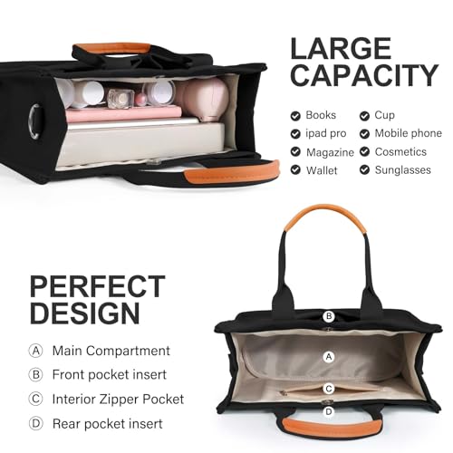 Image of Canvas Tote Bag for Women with Pockets Crossbody Bag Tote Shoulder Handbags Casual Work Bags Everything Tote Bag