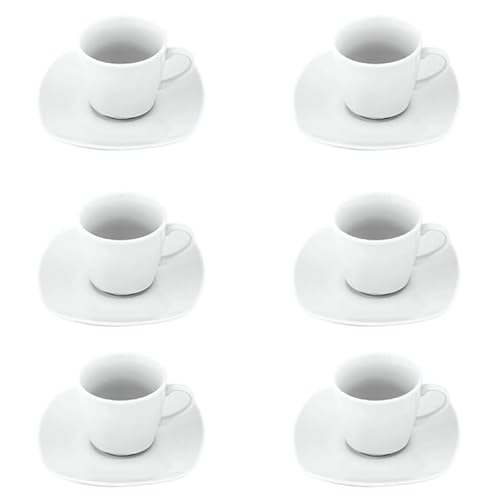 Villa Altachiara, Tazzine Da Caffè, Bicchierini, Set Da 6, Tazzine 80 Ml + Piattini, In Porcellana, Tazzina Particolare E Moderna, Adatte A Microonde E Lavastoviglie, Linea Bianco Quadrato