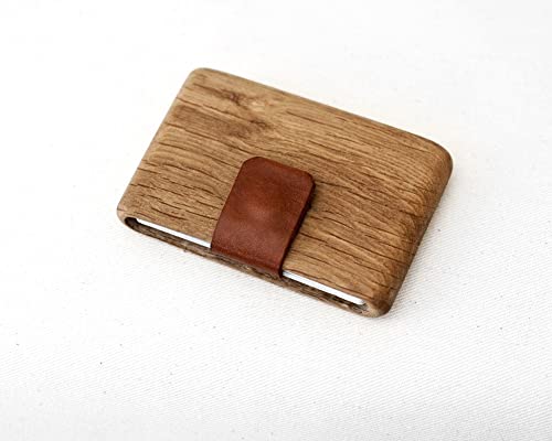 IPPINKA Wood Wallet, Oak Wood with Leather Pull-Out Strap, Minimalist Wallet for Men or Women, Slim Card and Money Bill Holder4