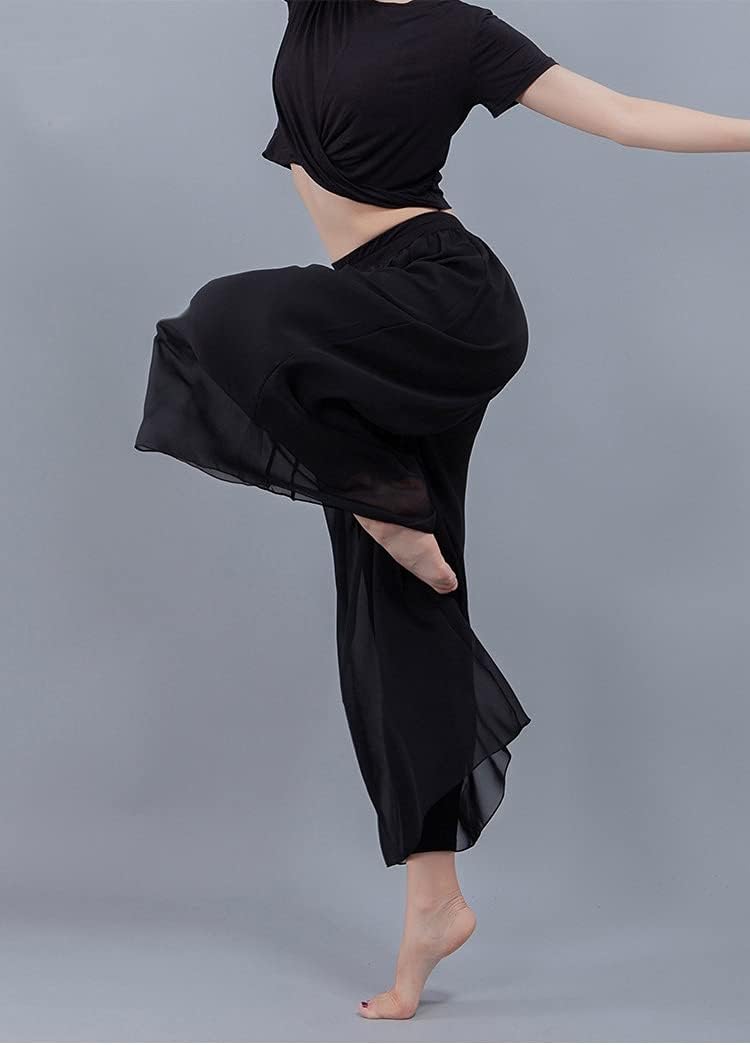 Angcoco Women's Chinese Traditional Dance Loose Fit Wide Leg Mesh Pants