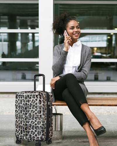 Image of Cheetah Print Carry on Luggage 2 Piece（20in /24inch - Airline Approved Suitcases with Spinner Wheels, Built-In TSA Lock，Hard Shell Expandable Suitcases