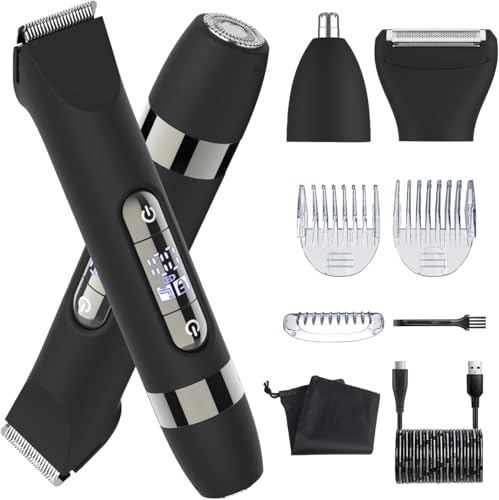 Hatteker 4 in 1 Multifunctional Dual - Head Body Hair Trimmer for Men IPX7 Waterproof Groin & Body Hair Groomer Rechargeable Body Electric Shaver Razor