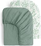 Yoofoss Muslin Feuilles de lit pour garçons filles 100% Feuille de bébé en coton 2 Pack doux et respirant pour Matelas de crèche standard & Matelas pour tout-petit 52"x28" Feuilles & Vert