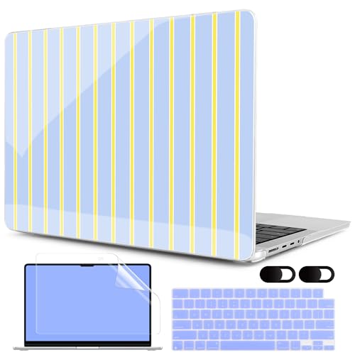 Image of MEEgoodo Case for MacBook Pro 16 inch 2026 2024 2023 2021,Laptop Shell Compatible with M5 M4 M3 M2 M1 Pro /Max Chip,Fit Model A3429 /A3428 /A3403 /A3186 /A2991 /A2780 /A2485,Yellow&White Stripes