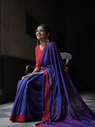 Image of Women's Cotton Soft Silk Sarees | Jamdani Cotton Saree With Attach Unstitched Blouse Piece