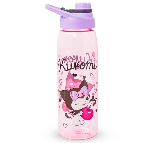 Silver Buffalo Sanrio Hello Kitty and Friends Kuromi Cherry Hearts Water Bottle with Screw-On Lid, 28 Ounces