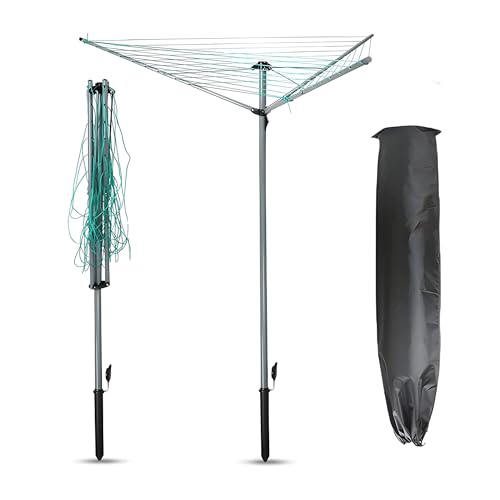 30m Rotary Dryer Heavy Duty 3 Arm Rotary Clothes Airer PVC Coated Outdoor Folding Washing Line with Ground Spike Umbrella Clothes Drying Rack Garden Clothes Dryer Portable Clothes Airer (30M 3 Arm)