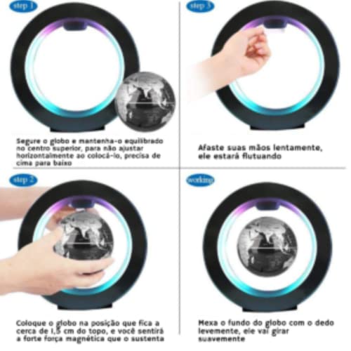 Luminária Globo Flutuante Magnético De Led Planeta Terra De Mesa Luxo