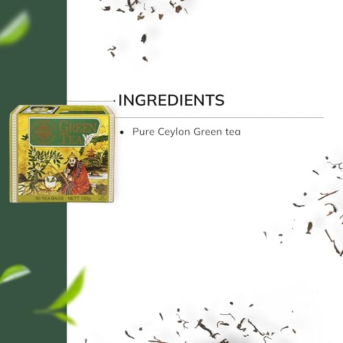 Image of Mlesna Green Tea 100g | 50 Foil-Wrapped Tea Bags | Pure Ceylon Green Tea | Rich in Antioxidant | Imported from Sri Lanka