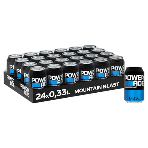 Powerade Sports Mountain Blast - kalorienarmes, isotonisches Sportgetränk mit exotischem Fruchtgeschmack - Elektrolytgetränk in in Einweg Dosen (24 x 330 ml)