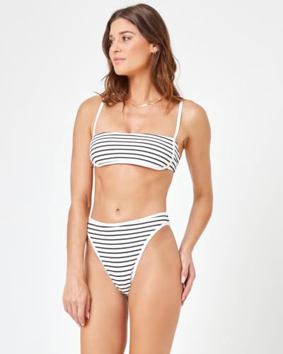 L*Space Nora Bikini Bottom for Women, High Waisted Bottom, Bitsy Coverage, Cuts High on The Leg, Contrast Binding, Sail Along Stripe, M3
