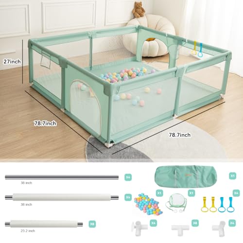Image of COMOMY Playpens for Babies and Toddlers, 79 inchx79 inch Baby Playard Extra Large, Safe and Non-Slip Baby Fence, Full Mesh Design, Indoor & Outdoor Kids Activity Center, Play Pens (Dark Green)
