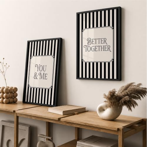 Image of Suneree You and Me Better Together Wall Art Set of 2 Framed Paintings | Couple Quote Black White Vintage Poster | Bedroom Home Decor (Art 21, 10x13 Inches, Black)